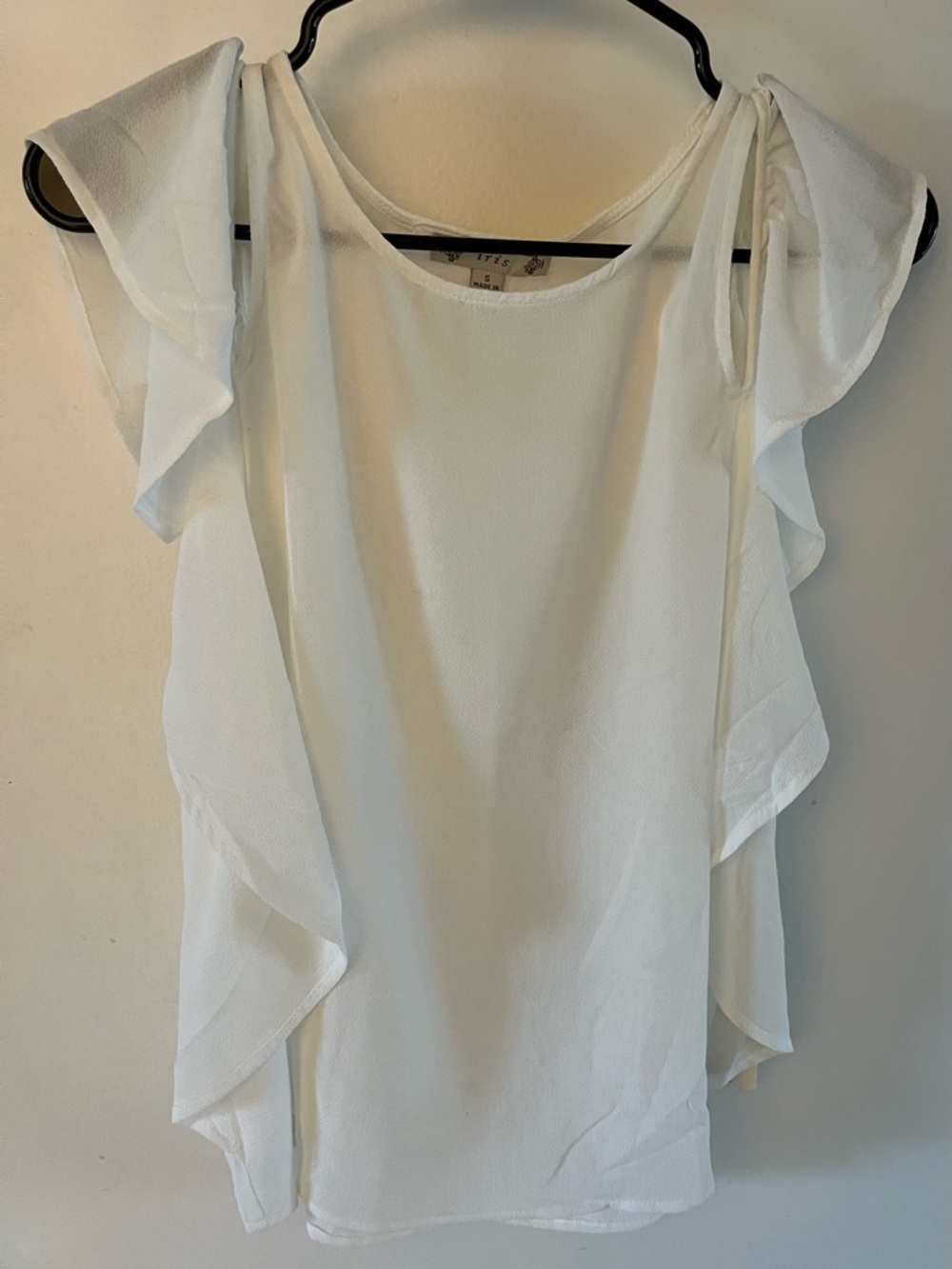iris White Ruffle Sleeve Blouse with Cold Shoulder